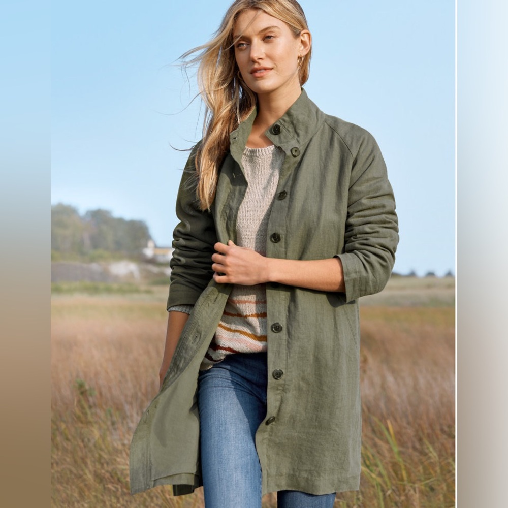 Garnet Hill Relaxed Linen Top‎ Coat Jacket Green Size 16